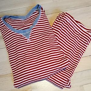 Red & White Striped Pajamas Top and Bottoms